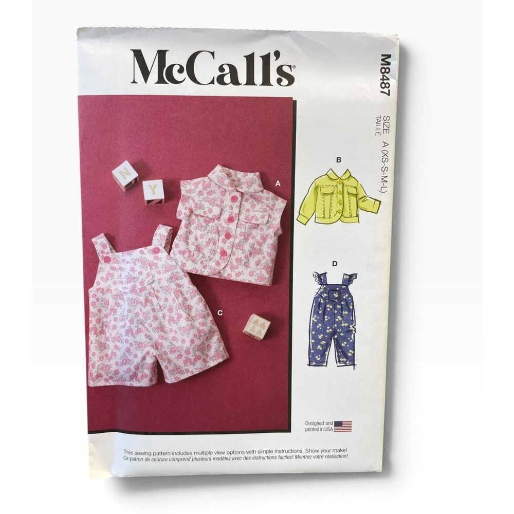 McCall's M8487 Infants' Vest Jacket Overalls Size A (XS-L) Baby Uncut FF